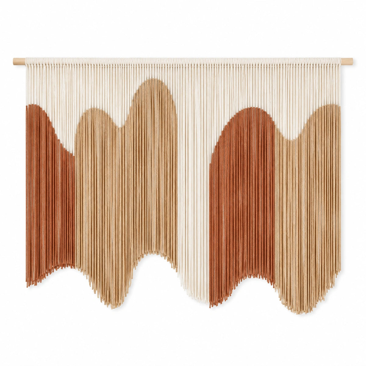 Makramee Wandteppich 120 x 100 cm Baumwollkordel Beige Terrakotta Boho Wanddekoration