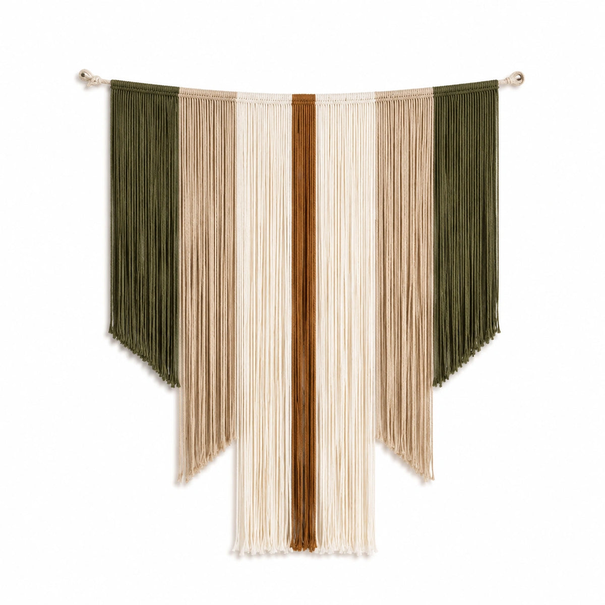 Wandteppich 90 x 110 cm aus Baumwollkordel Grün Beige Braun mit Fransen