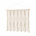 Makramee Wandbehang 80 x 100 cm aus Baumwolle Creme mit Holzperlen im Boho Stil