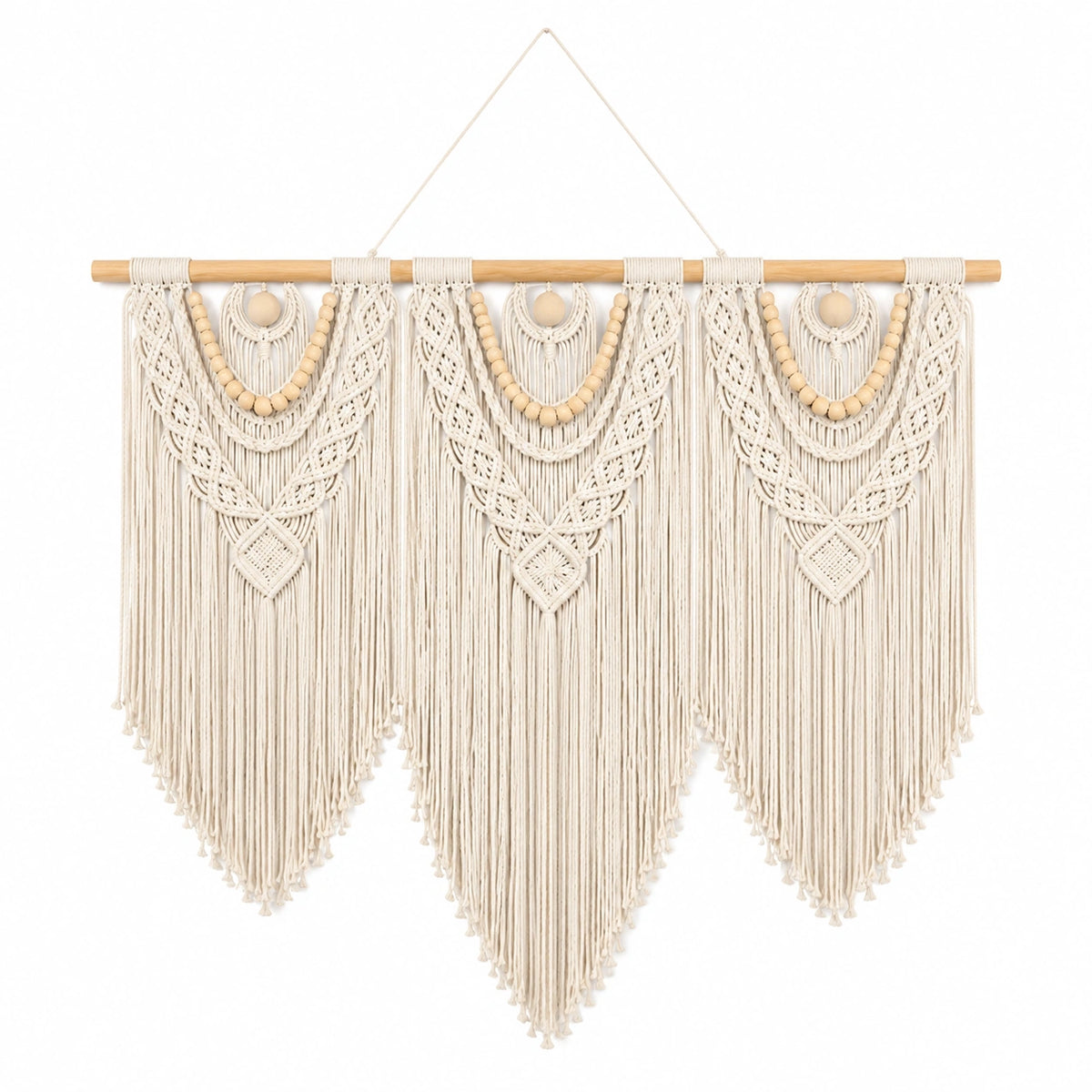 Makramee Wandteppich 110 x 100 cm Baumwolle Beige Boho Wanddekoration