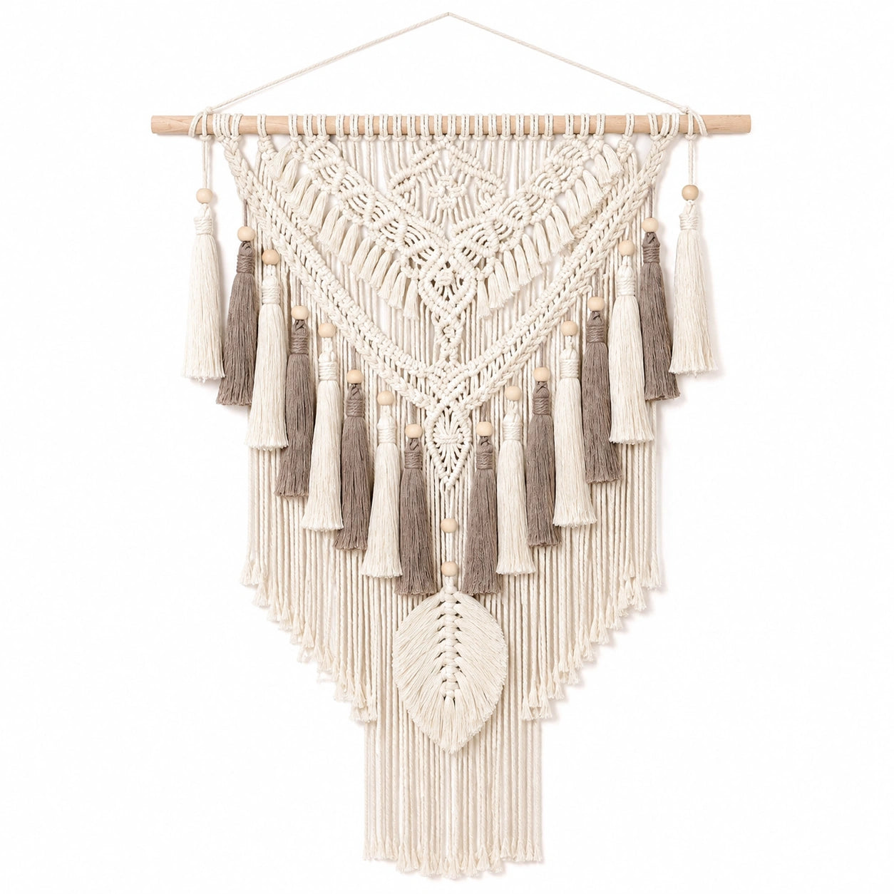 Makramee Wandteppich 60 x 95 cm Baumwolle Beige Grau Boho Wanddekoration