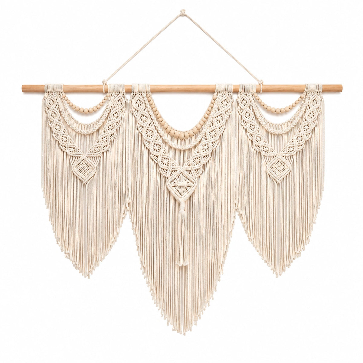 Makramee Wandteppich 110 x 100 cm Baumwolle Beige Boho Wanddekoration