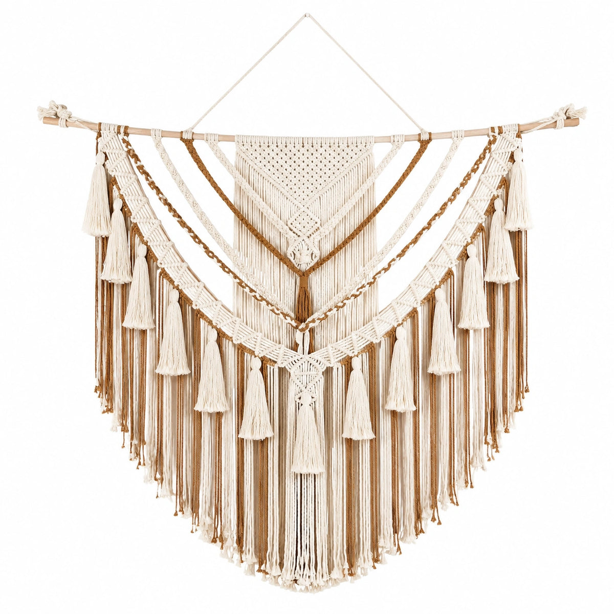 Wandbehang 90 x 100 cm aus Textilkordel in Creme Braun im Boho-Stil