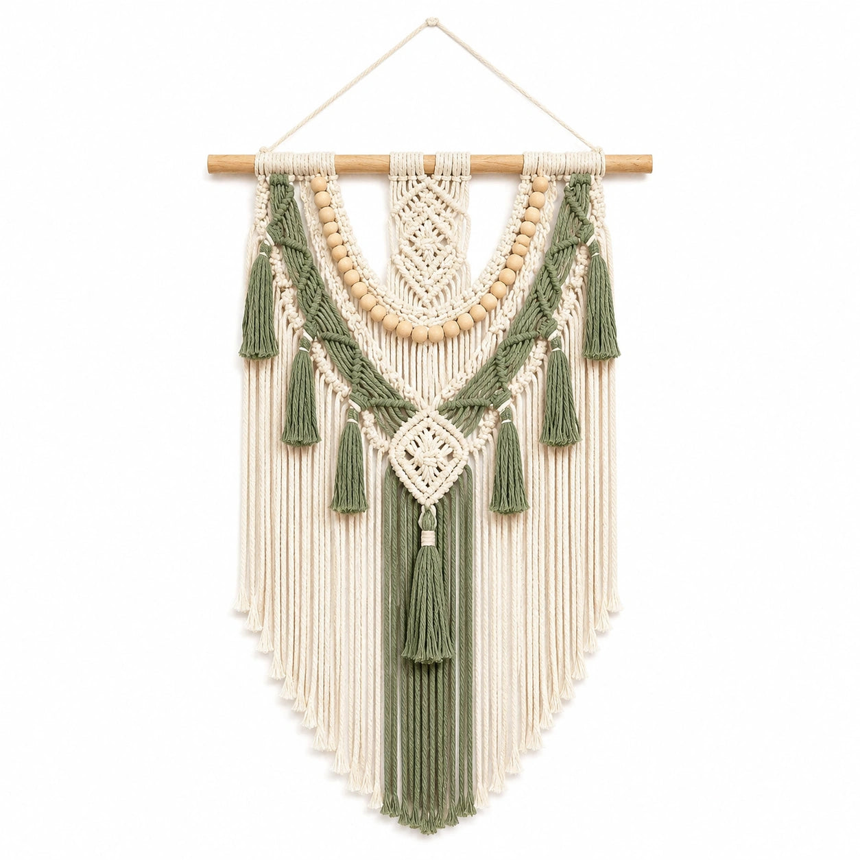 Makramee Wandteppich 50 x 85 cm Baumwollkordel Grün Creme Boho Wanddekoration