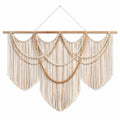 Makramee Wandbehang 120 x 100 cm aus Textilkordel in Beige mit Holzstab im Boho Stil