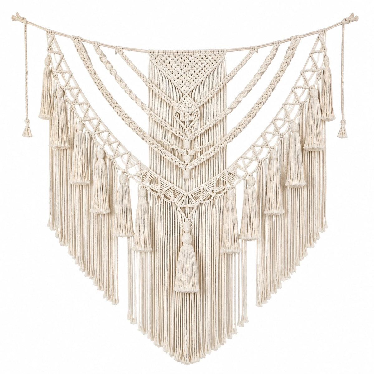 Makramee Wandteppich 90 x 100 cm Baumwolle Creme Boho Wanddekoration