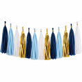 Quastengirlande 300 cm Papierfolie Blau Hellblau Weiß Gold Hängedekoration