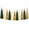 Quastengirlande 200 cm aus Papier Grün Creme Gold für Partydekoration