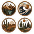 4er Set Wandbilder 30 cm aus Holz mit Natur Landschaftsmotiven