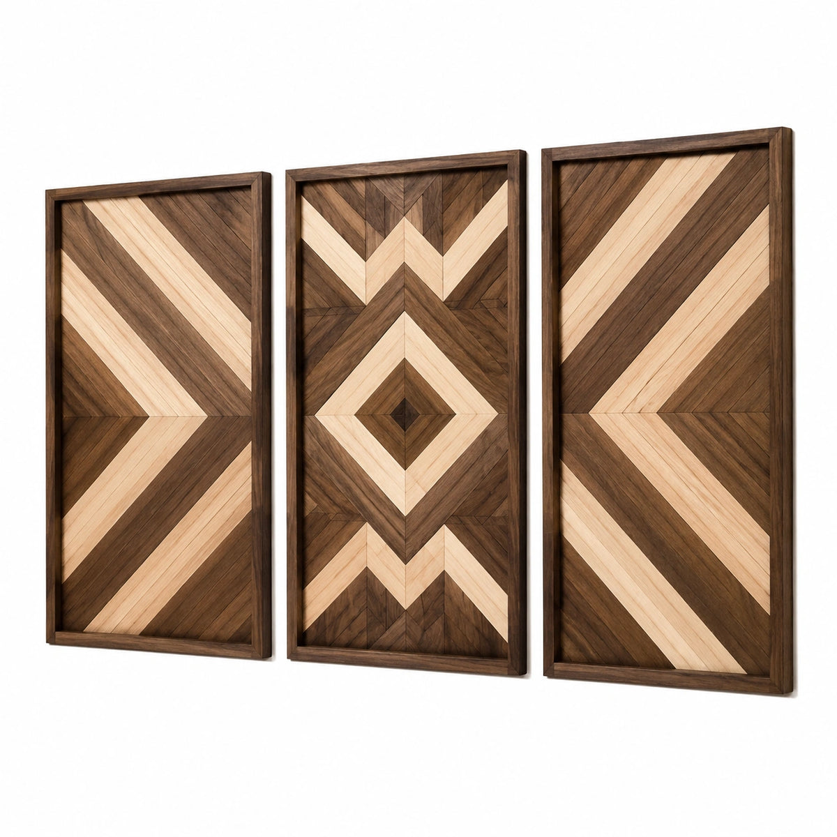 Wandbilder 3er Set 40 x 100 cm Holz Braun/Natur geometrisches Muster für Wohnräume