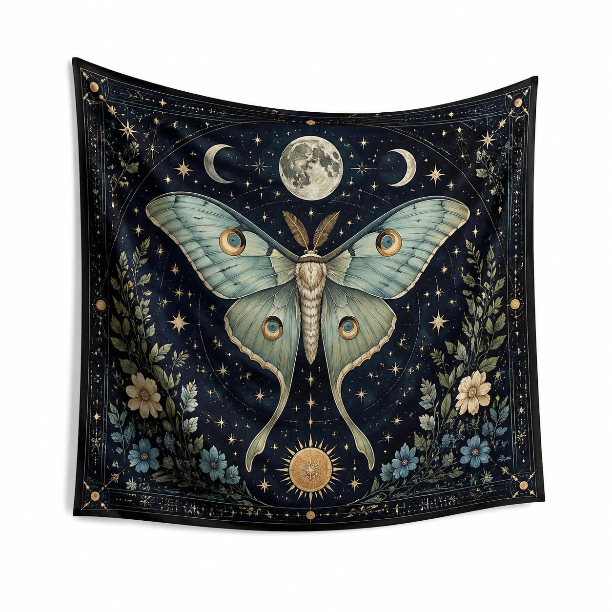 Wandteppich 150 x 130 cm aus Polyester in Dunkelblau mit Mondfalter Sternenmuster