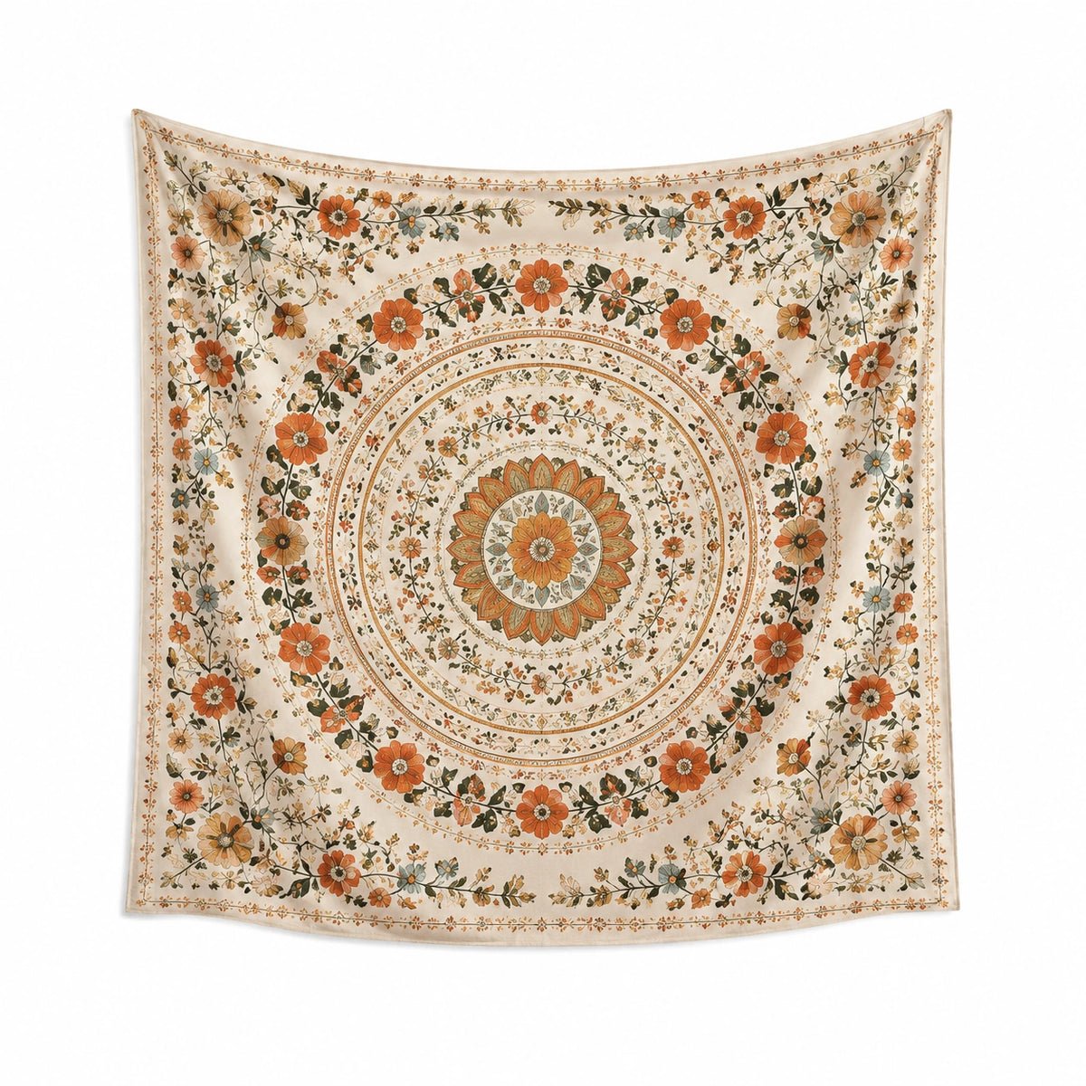 Wandteppich 150 cm x 150 cm aus Polyester in Creme Orange mit Blumenmuster