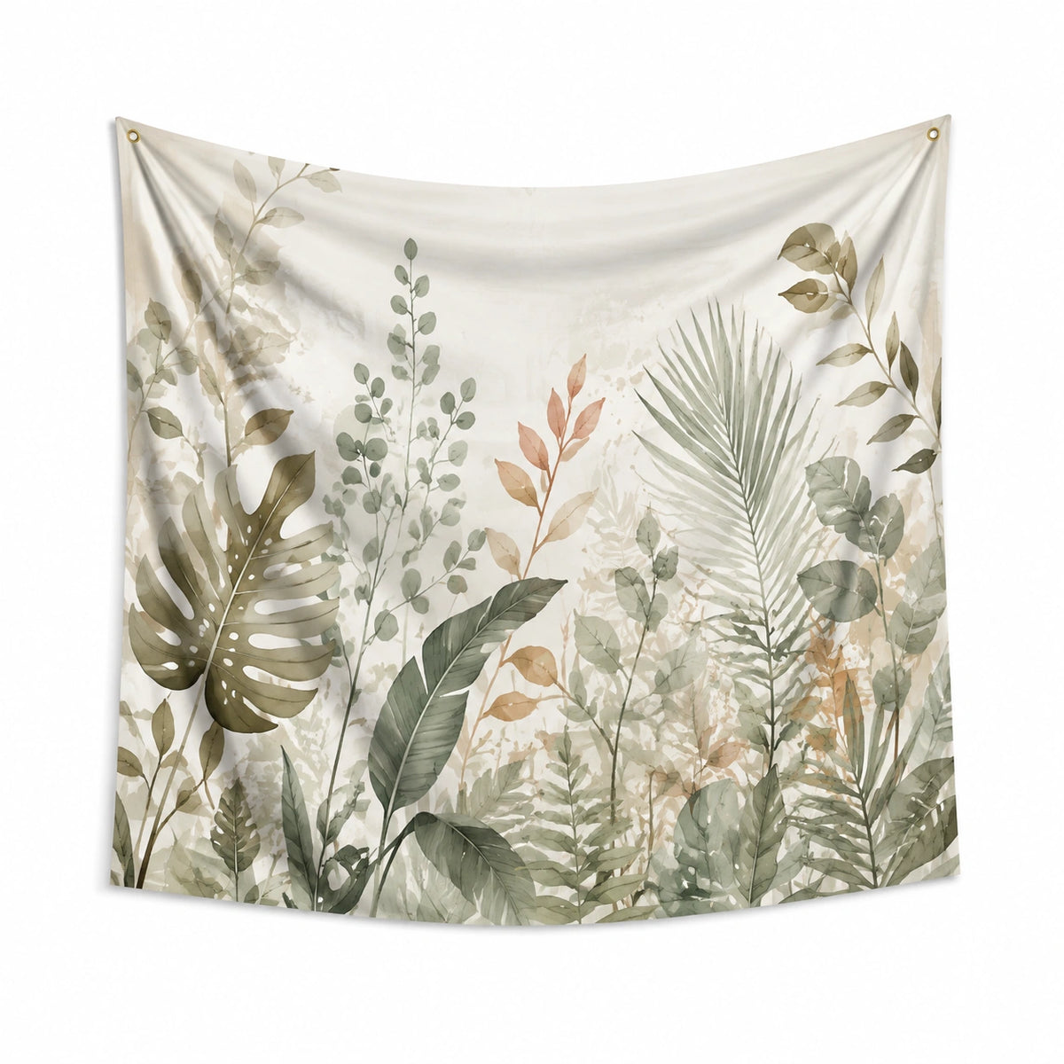 Wandteppich 150 x 130 cm Polyester Cremegrün mit Pflanzenmotiv Boho